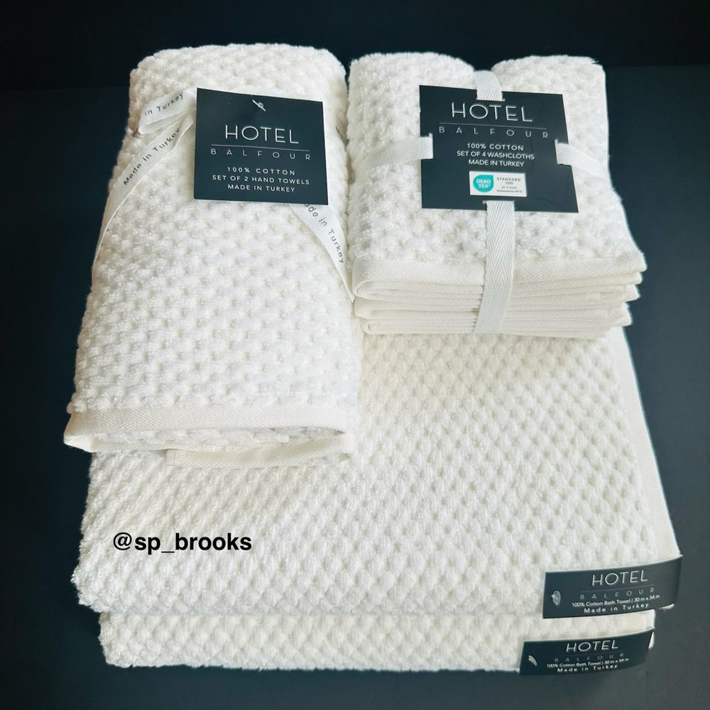 🎁8PC Hotel Balfour Bath Towel Set - Cotton - Waffle - White - Made in Turkey